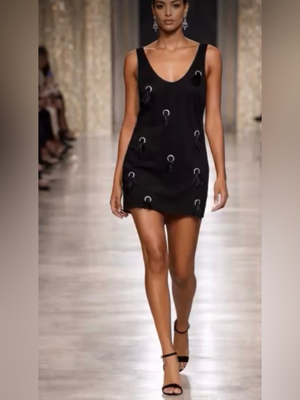 ISLA Linen Grommet and Feather black mini cocktail dress XS